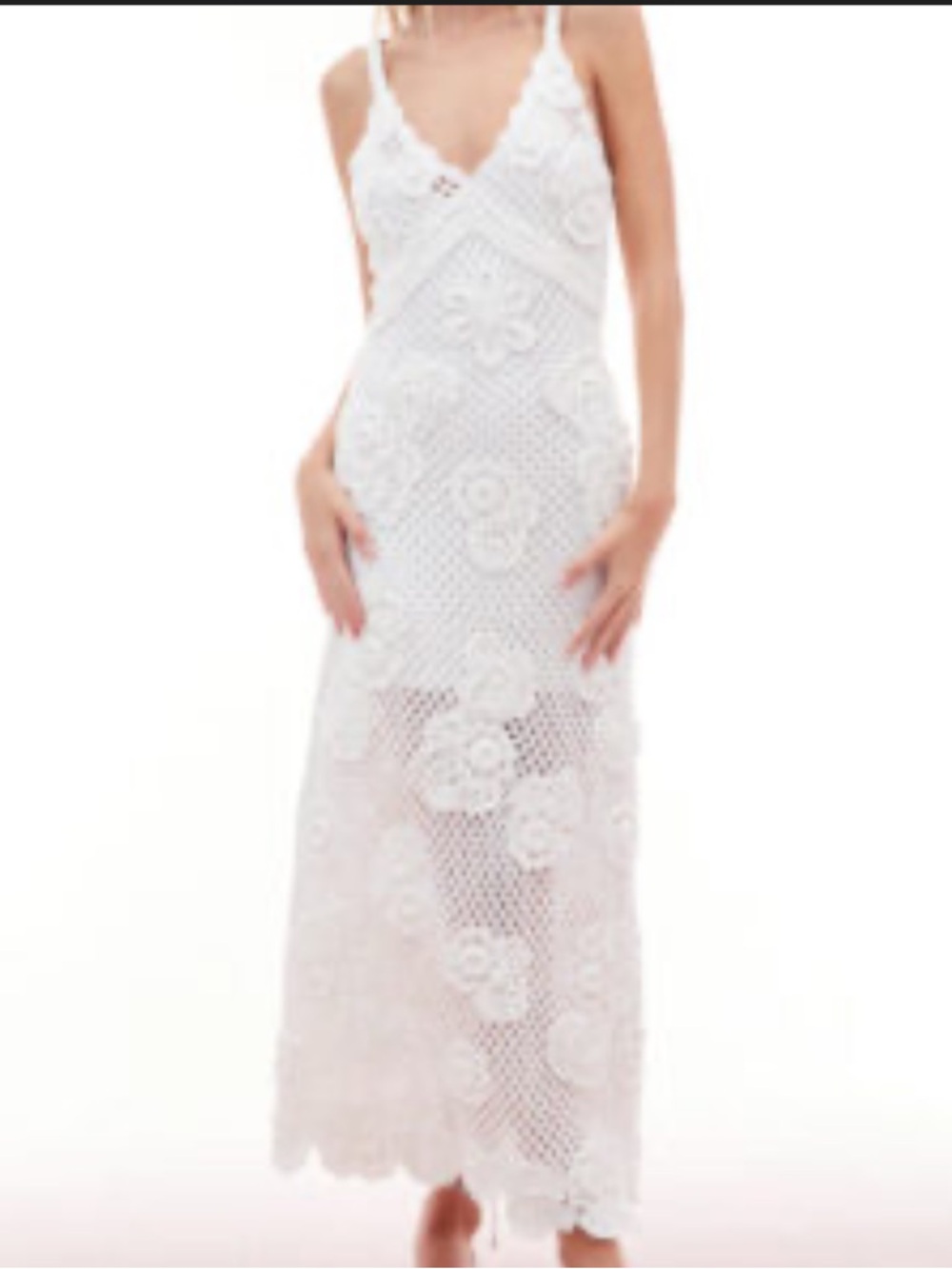 NWT Gianni Bini White Crochet Maxi Dress with flower appliqué size medium - Picture 3 of 12